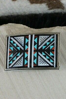 Zuni Turquoise, Mother of Pearl, Coral & Sterling Silver Buckle - Diana Othole - High Lonesome Trading