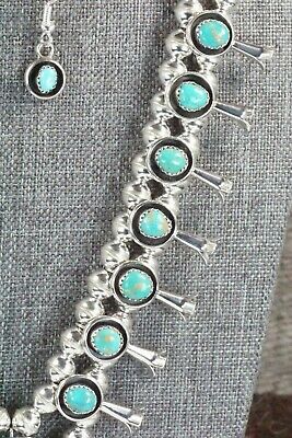 Turquoise & Sterling Silver Squash Blossom and Earrings - Phil Garcia