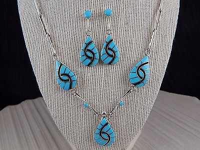 Zuni Sterling Silver & Turquoise Necklace & Earring Set - Amy Wesley - High Lonesome Trading