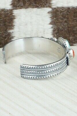 Turquoise, Coral & Sterling Silver Bracelet - Michael Calladitto