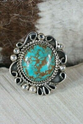 Navajo Turquoise & Sterling Silver Ring - Leslie Nez - Size 8.5 - High Lonesome Trading