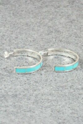 Turquoise & Sterling Silver Hoop Earrings - Joann Peina