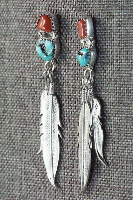 Turquoise, Coral & Sterling Silver Earrings - Annie Spencer