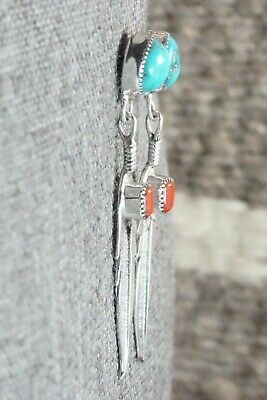 Turquoise, Coral & Sterling Silver Earrings - Sharon McCarthy