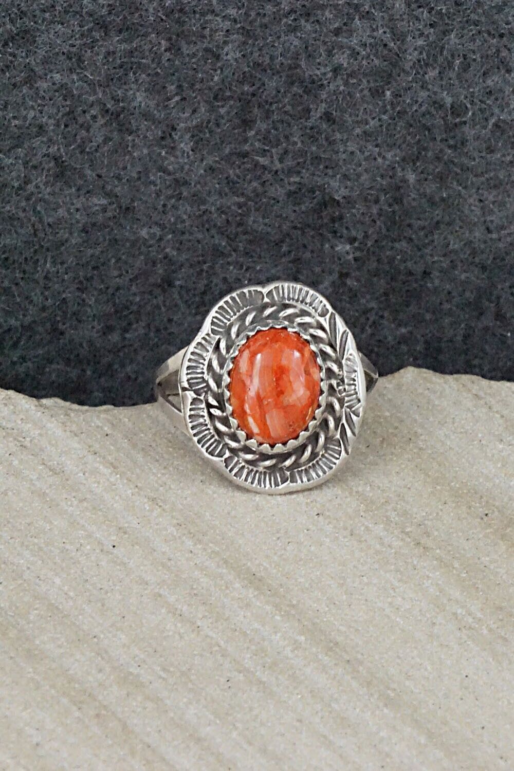 Spiny Oyster & Sterling Silver Ring - Freda Martinez - Size 7