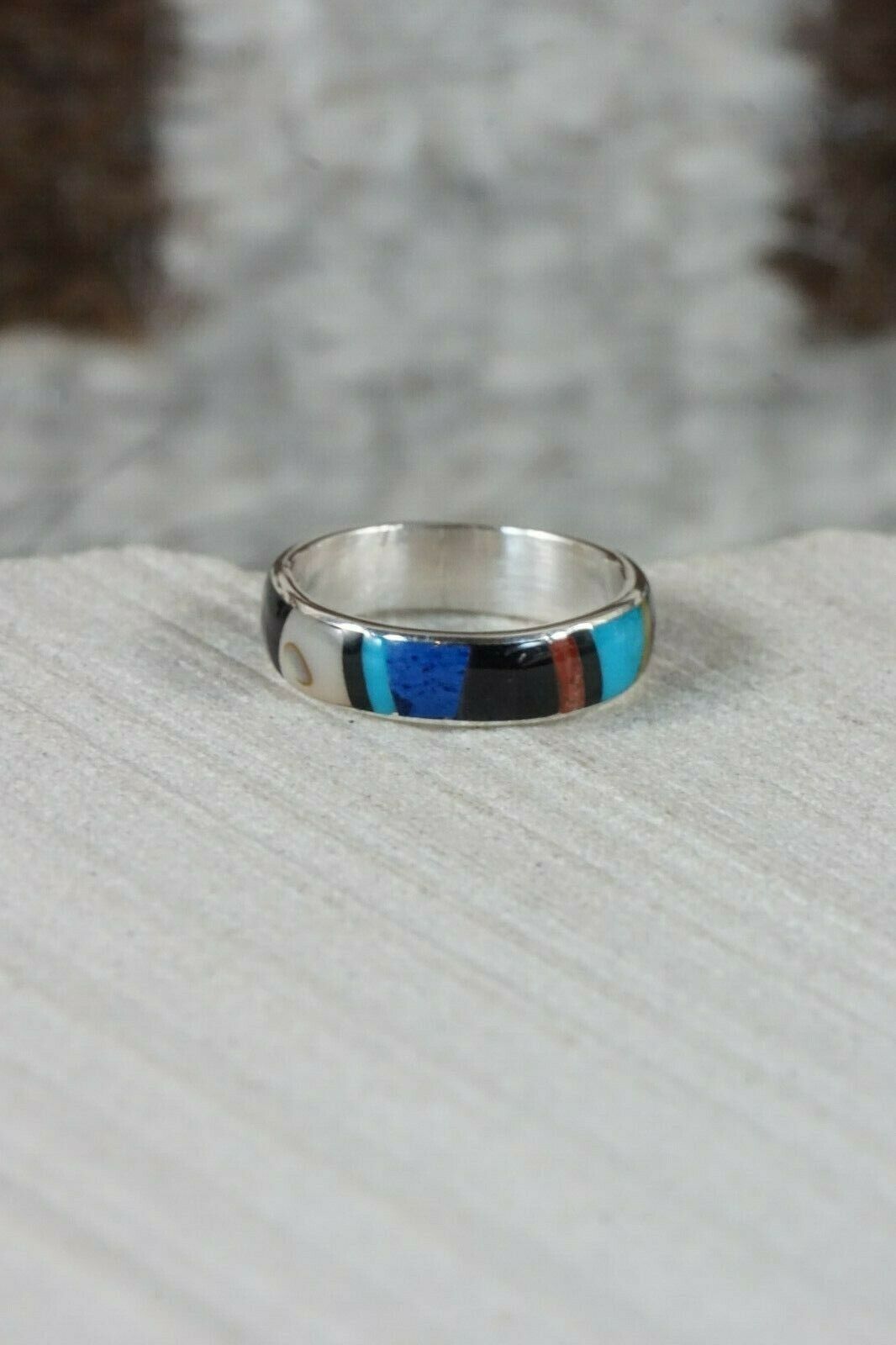 Zuni Multi- Stone and Sterling Silver Ring - Rose Ukestine - Size 6.25 - High Lonesome Trading