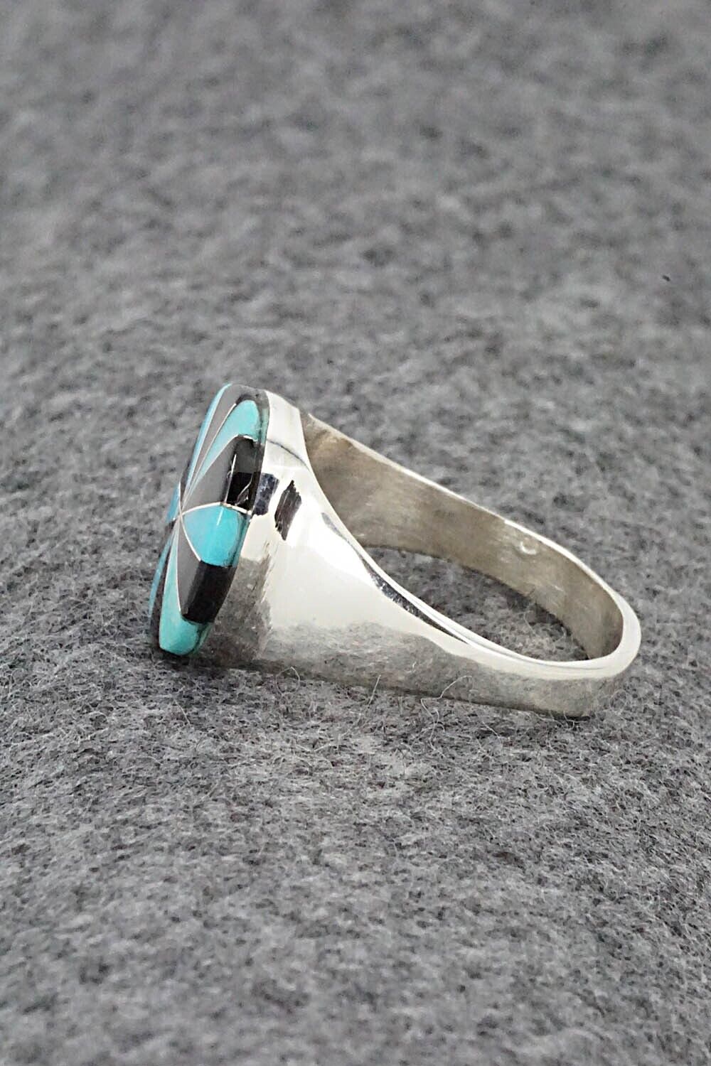 Turquoise, Onyx & Sterling Silver Ring - Johnson Laweka - Size 10.5