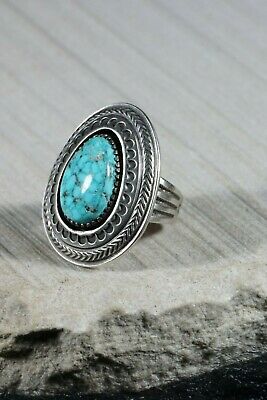 Navajo Turquoise and Sterling Silver Ring - Calvin Martinez - Size 8 - High Lonesome Trading