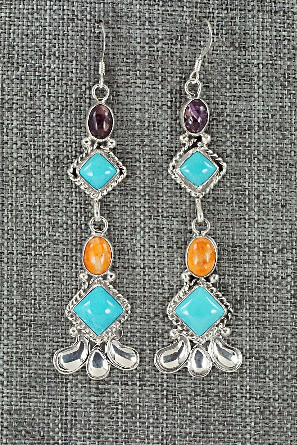 Turquoise, Spiny Oyster & Sterling Silver Earrings - Sharon McCarthy
