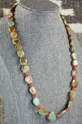 Turquoise, Coral & Sterling Silver Necklace - Navajo
