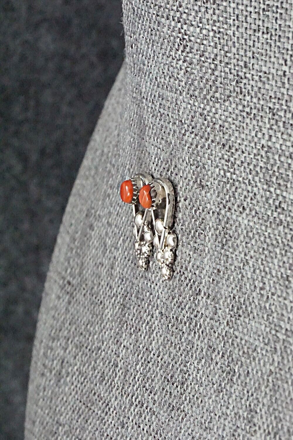 Coral & Sterling Silver Earrings - Verdie Booqua