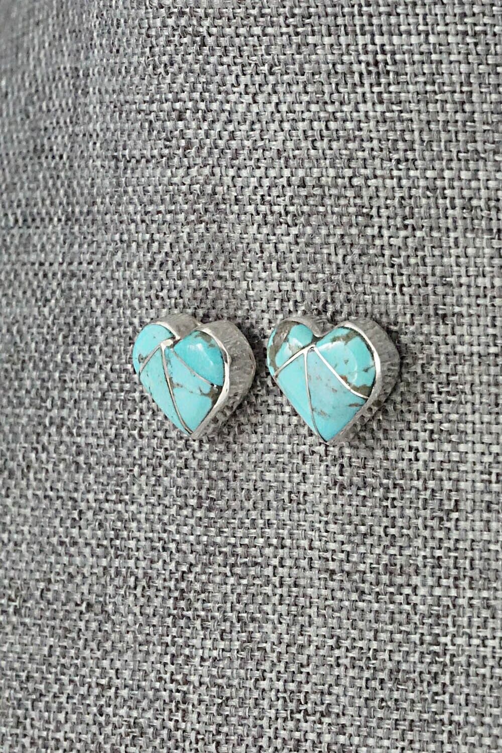 Turquoise & Sterling Silver Inlay Earrings - Evelyn Mahkee