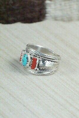 Turquoise, Coral and Sterling Silver Ring - Harrison & Betty Begay - 9.5 - High Lonesome Trading