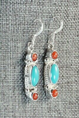 Turquoise, Coral and Sterling Silver Earrings - Harris Largo