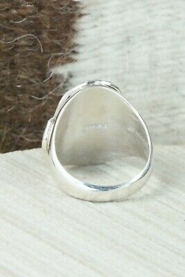 Turquoise, Coral & Sterling Silver Ring - Joy Calabaza - Size 10