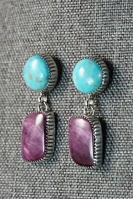 Navajo Turquoise & Spiny Oyster Sterling Silver Earrings - Alvin Joe