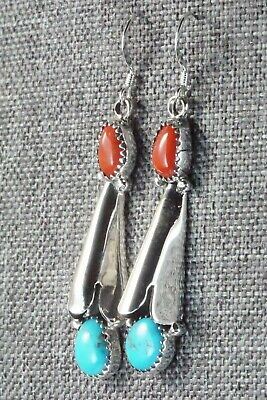 Coral, Turquoise & Sterling Silver Earrings - Roger Pino