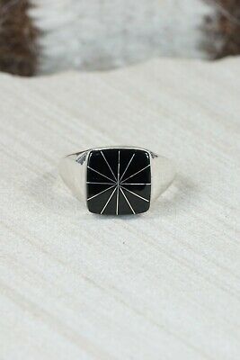 Navajo Onyx & Sterling Silver Ring - Jefferson Lee - Size 10.5