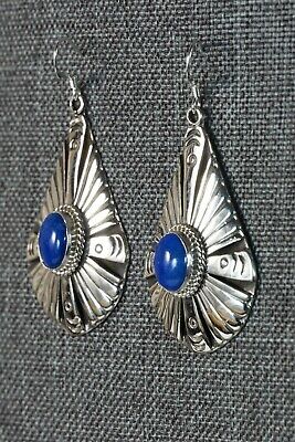 Navajo Lapis and Sterling Silver Earrings - Henry Attakai - High Lonesome Trading