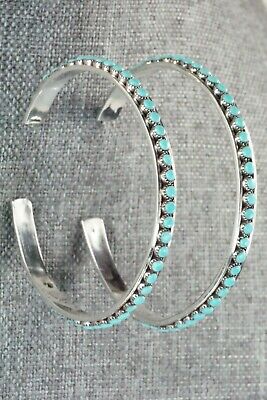 Turquoise & Sterling Silver Hoop Earrings - Louis Tzunie