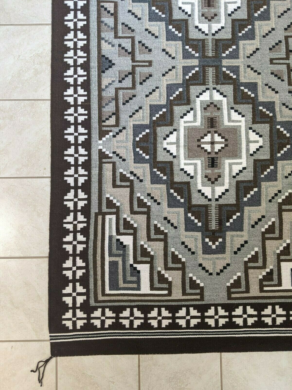 Navajo Handwoven Two Grey Hills Rug - 7ft x 4ft - Mary Yazzie