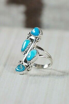 Navajo 4 Stone Turquoise and Sterling Silver Ring - Roberta Begay - 7.5 - High Lonesome Trading