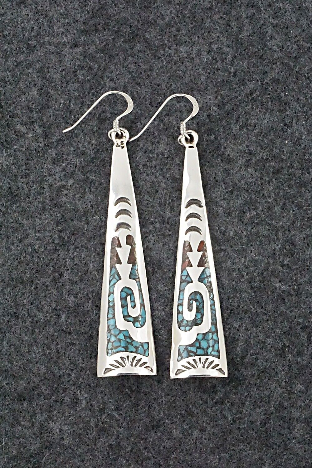 Turquoise, Coral & Sterling Silver Earrings - Jolene Yazzie
