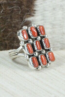 Coral & Sterling Silver Ring - Priscilla Reeder - Size 8