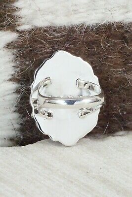 Turquoise & Coral Sterling Silver Ring - Roberta Begay - Size 6.5