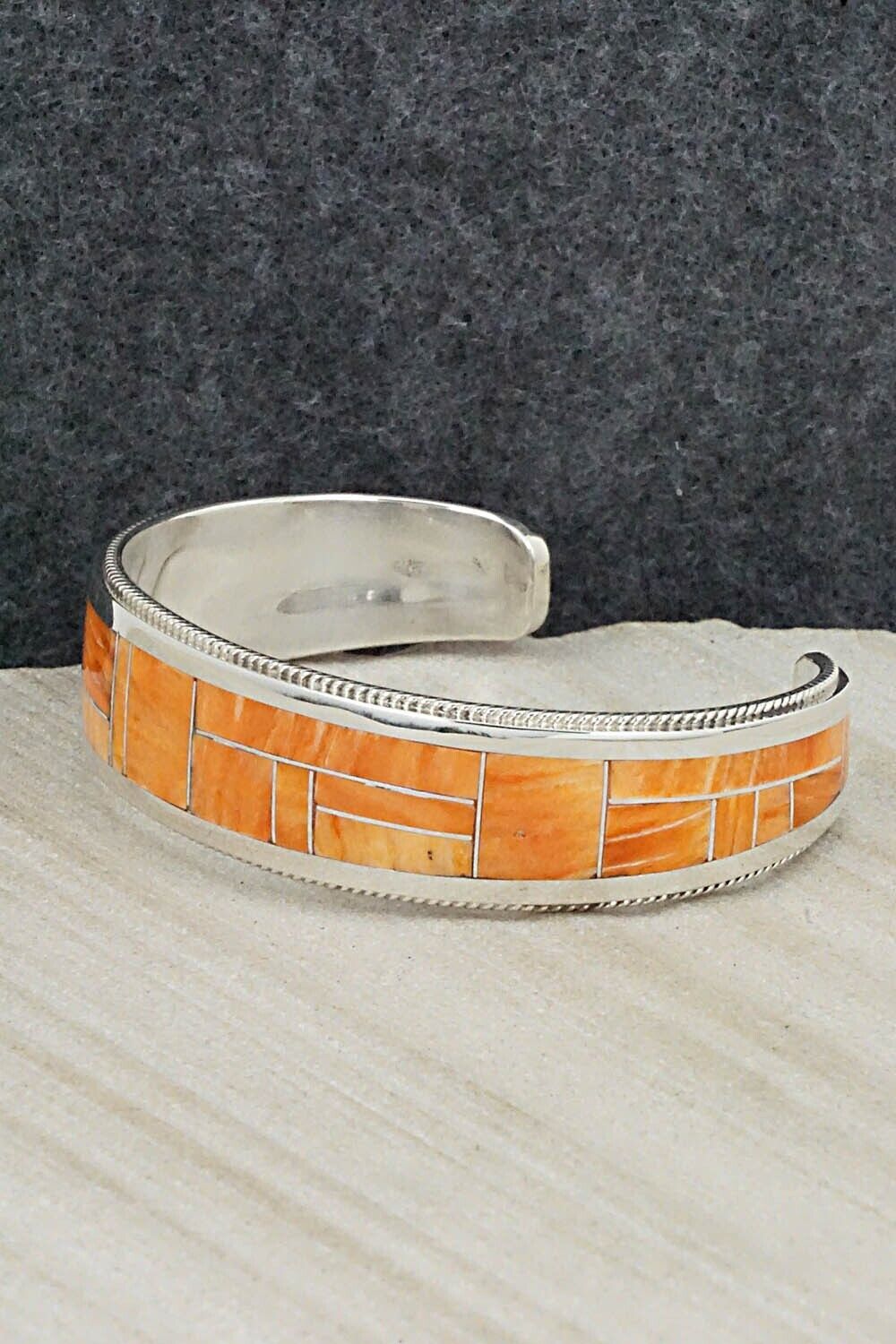 Spiny Oyster & Sterling Silver Inlay Bracelet - Rickel Booqua