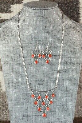 Coral & Sterling Silver Necklace and Earrings - Anthony Skeets