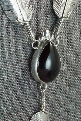Onyx, Sterling Silver Feather & Chain Necklace - Ben Begay - High Lonesome Trading