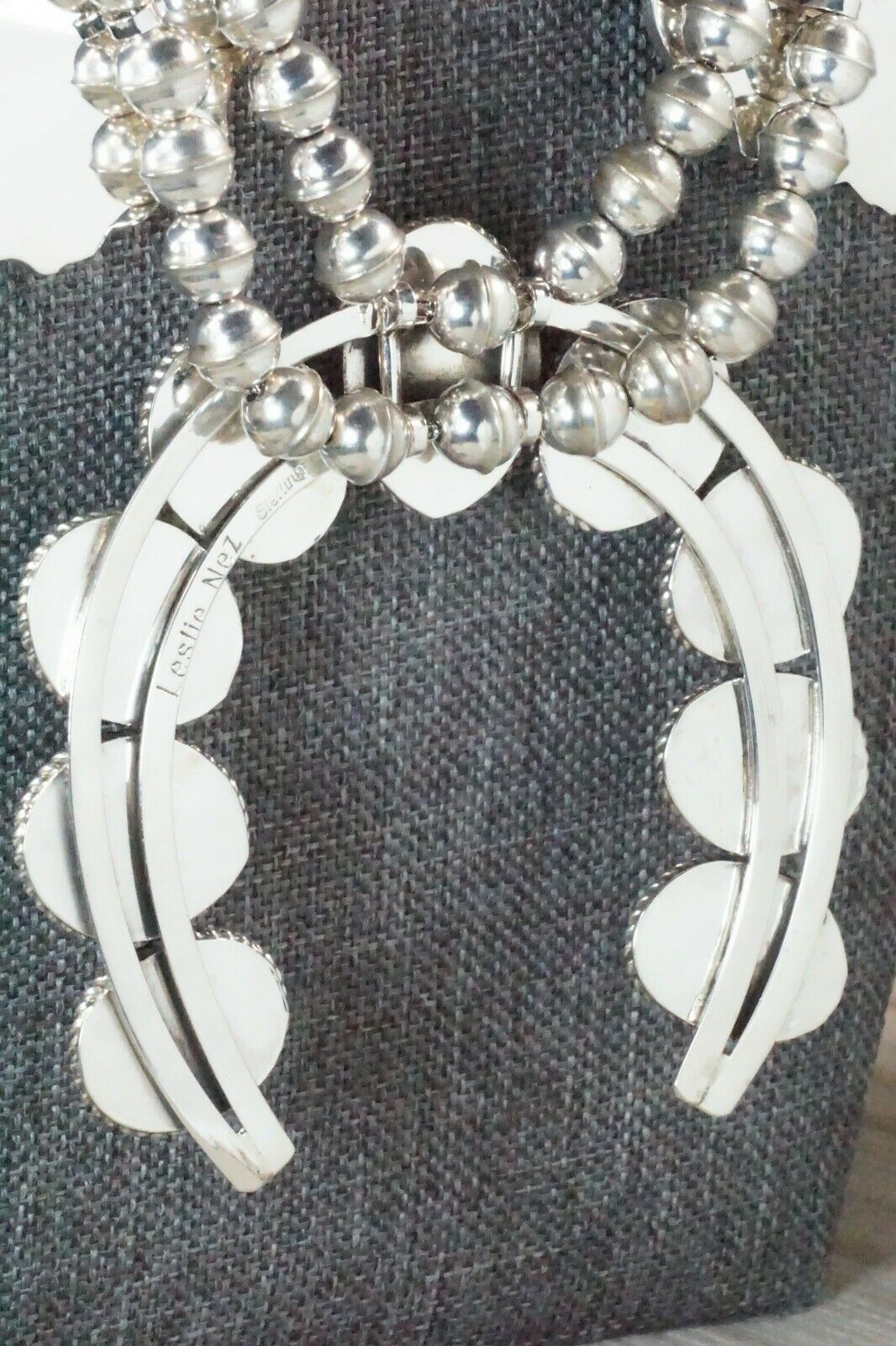 Turquoise & Sterling Silver Squash Blossom Necklace and Earrings - Leslie Nez