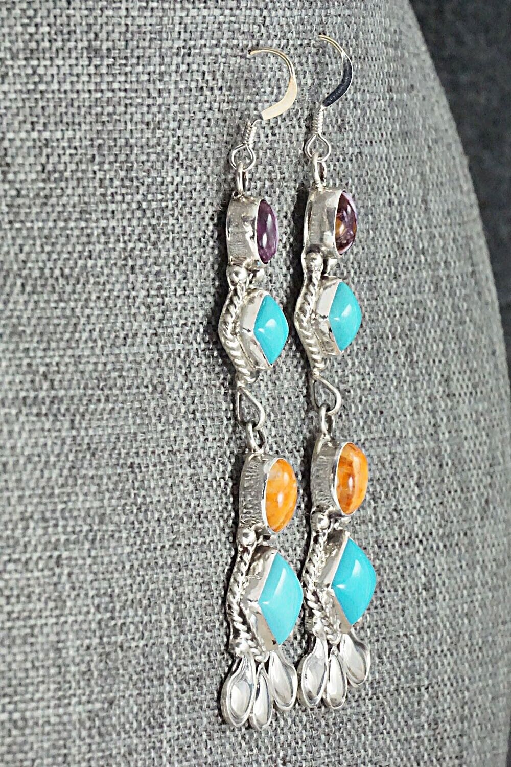 Turquoise, Spiny Oyster & Sterling Silver Earrings - Sharon McCarthy