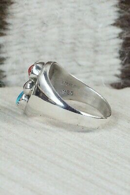 Turquoise, Coral & Sterling Silver Ring - Wilbur Myers - Size 11