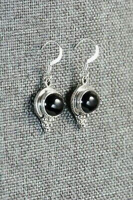 Navajo Onyx & Sterling Silver Earrings - Verley Betone