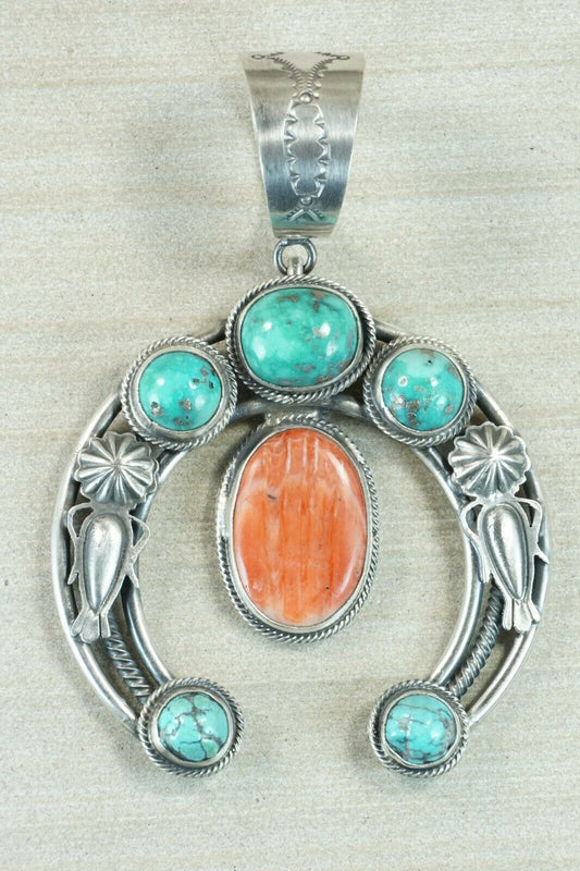 Turquoise, Spiny Oyster and Sterling Silver Pendant - Raymond Delgarito