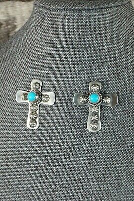 Navajo Turquoise and Sterling Silver Cross Earrings - Native American - High Lonesome Trading