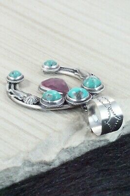 Turquoise, Spiny Oyster & Sterling Silver Pendant - Navajo