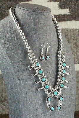 Turquoise & Sterling Silver Squash Blossom and Earrings - Phil Garcia