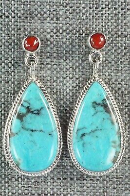 Turquoise, Coral & Sterling Silver Earrings - Judy Largo
