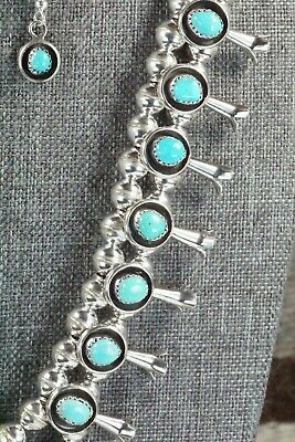 Turquoise & Sterling Silver Squash Blossom and Earrings - Phil Garcia