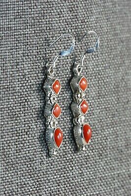 Navajo Coral and Sterling Silver Earrings - Robert Martinez - High Lonesome Trading