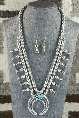 Turquoise & Sterling Silver Squash Blossom & Earrings - Leon Kirlie - High Lonesome Trading