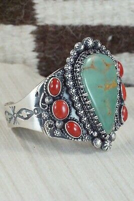 Royston Turquoise, Coral & Sterling Silver Bracelet - Regana Begay