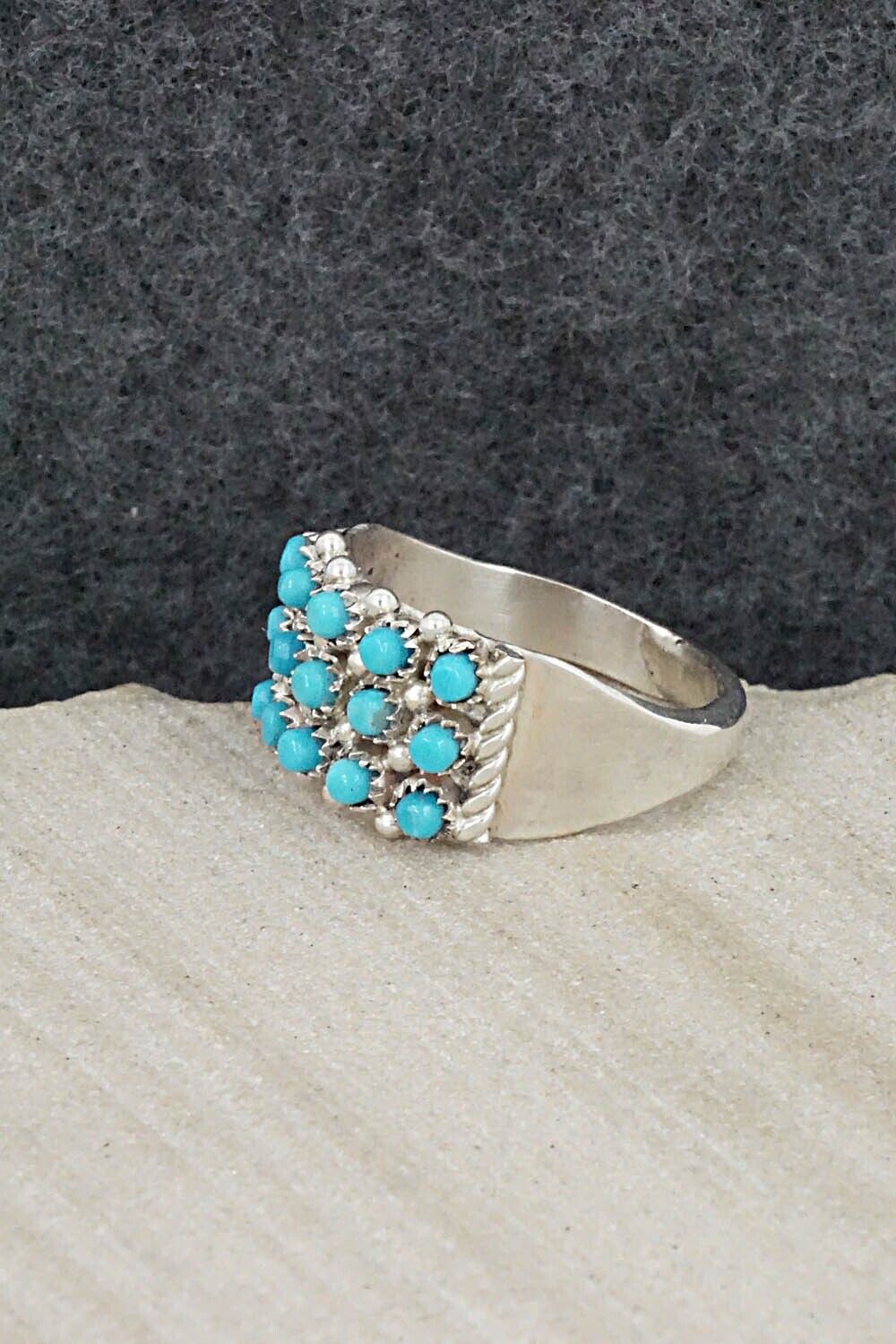 Turquoise & Sterling Silver Ring - April Haloo - Size 7.25