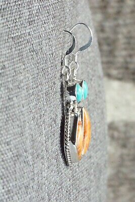 Turquoise, Spiny Oyster & Sterling Silver Earrings - Gary Shorty