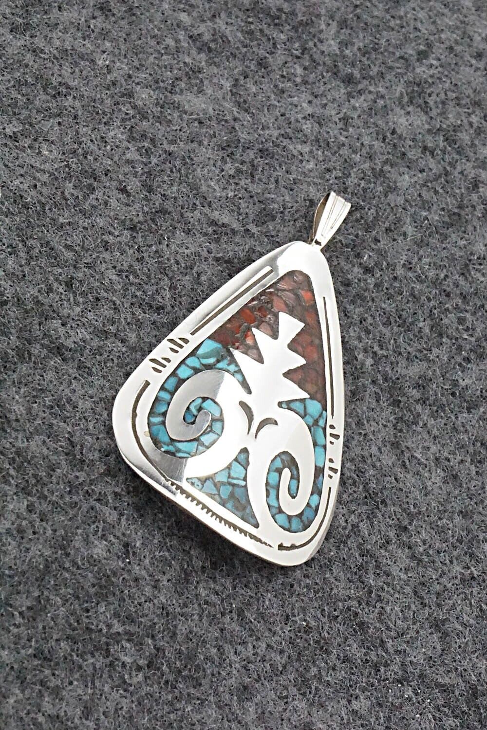 Turquoise, Coral and Sterling Silver Pendant - Jolene Yazzie