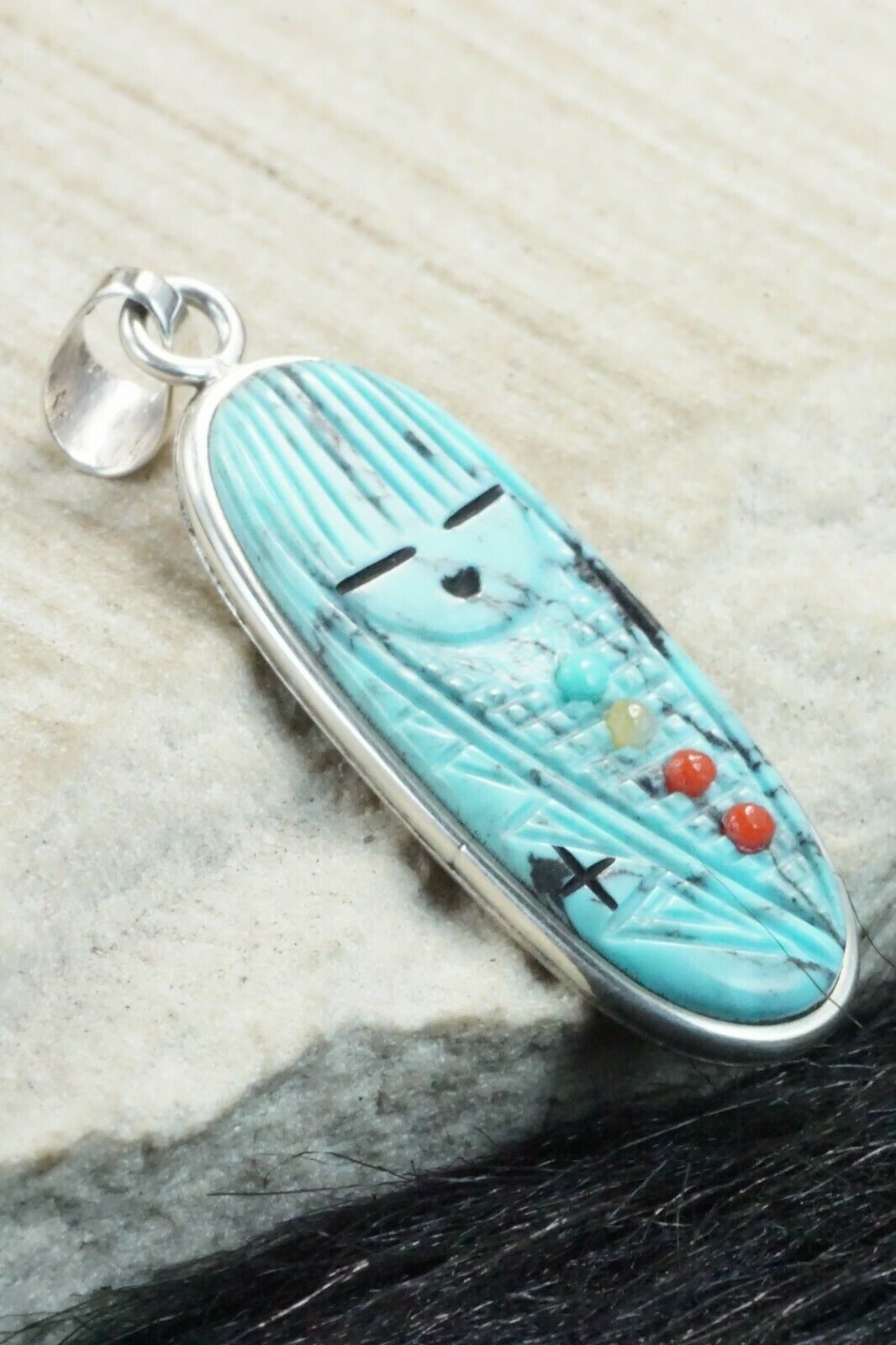 Turquoise & Sterling Silver Pendant - Stuart Quandelacy