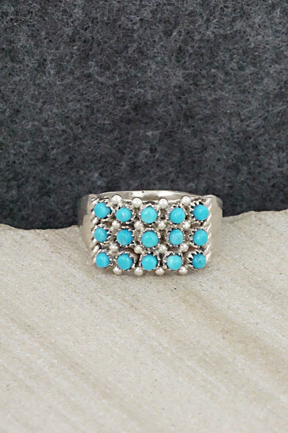 Turquoise & Sterling Silver Ring - April Haloo - Size 7.25
